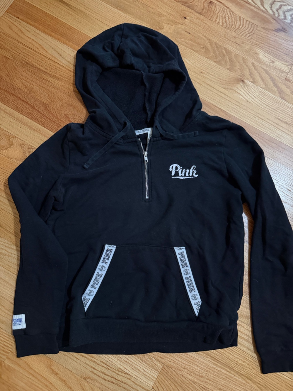 PINK by Victoria Secret Half-Zip Black Hoodie with White accents
